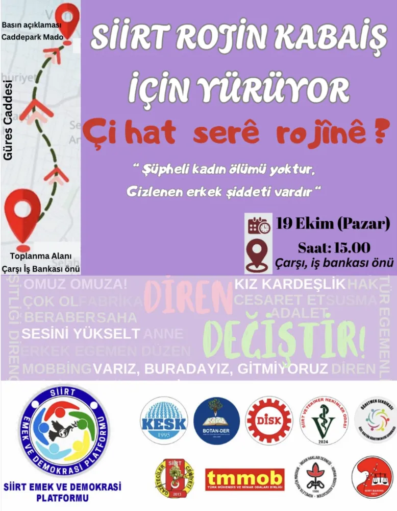 Siirt Rojin Kabaiş İçin Yürüyor: ‘Şüpheli Kadın Ölümü Yoktur, Gizlenen Erkek Şiddeti Vardır’