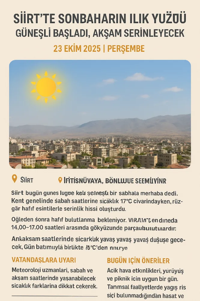 Siirt’te Sonbaharın Ilık Yüzü: Güneşli Başladı, Akşam Serinleyecek