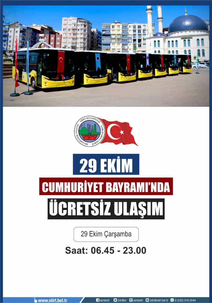 Siirt’te 29 Ekim’de Toplu Taşıma Ücretsiz! 