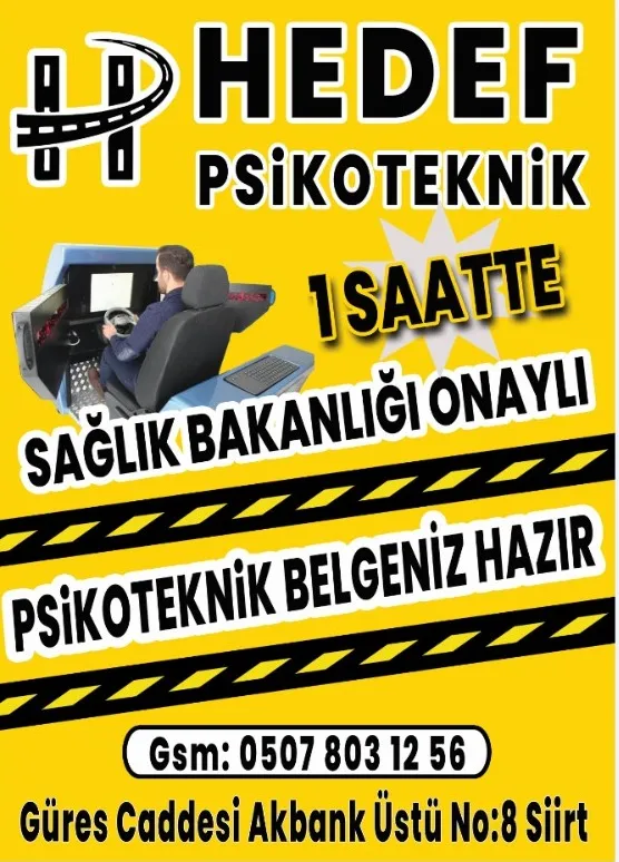 Siirt’te Sürücülere Kolaylık: Hedef Psikoteknik 1 Saatte Sağlık Bakanlığı Onaylı Belge Veriyor