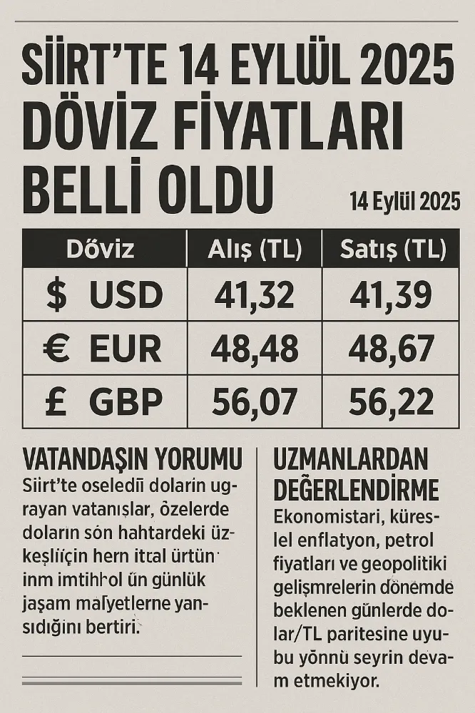 Siirt’te 14 Eylül 2025 Döviz Fiyatları Belli Oldu