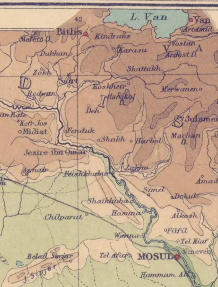 Tarihi Haritalarda Cizre ve Çevresinin Yerleşim Adları,Tillo (Arapça kökenli, Kürtçe: Tîl, günümüzde Siirt Tillo ilçesi)